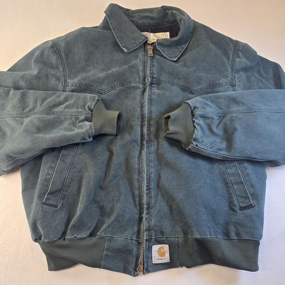 Vintage 90s Carhartt JQ2043 Santa Fe Jacket Hunter Green Canvas Bomber XXL USA